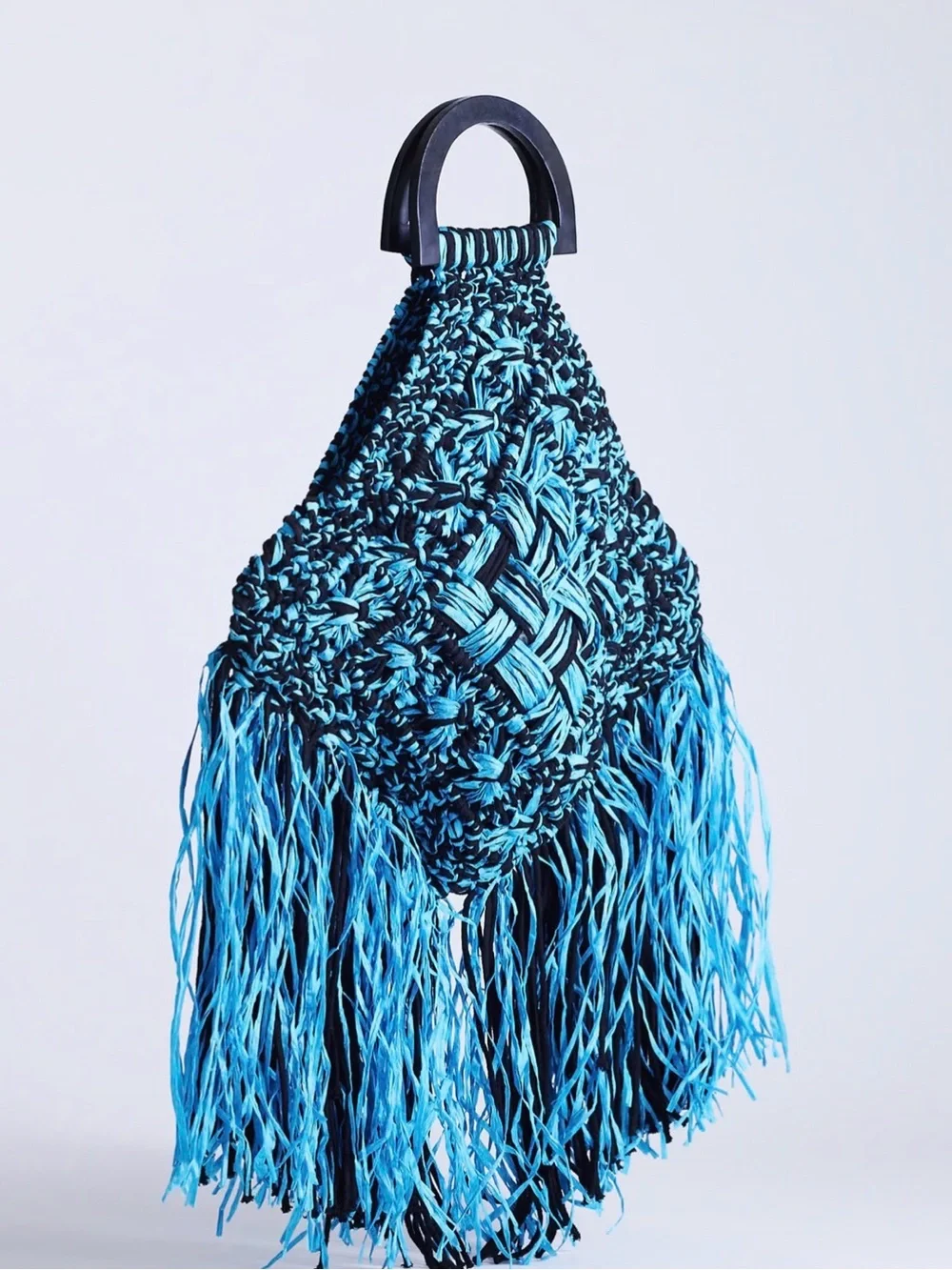 Topshop Black and Bright Blue Woven Fringe Satchel - Picture 2 of 5